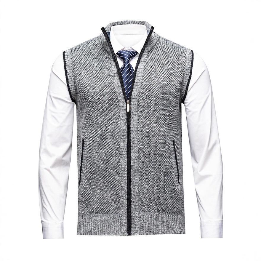 Men's Stand Collar Knit Vest Sleeveless Casual Zip-Up Sweater Jacket