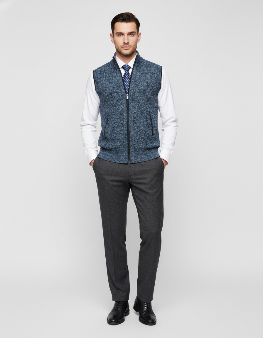 Men's Stand Collar Knit Vest Sleeveless Casual Zip-Up Sweater Jacket