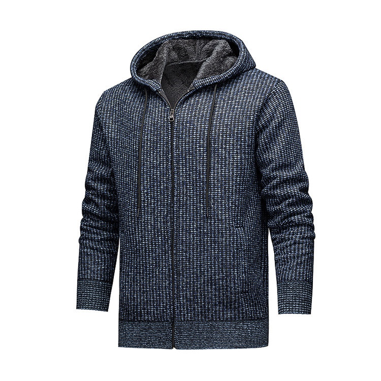 Men's Fleece Lined Thick Hooded Cardigan Zip Knit Sweater