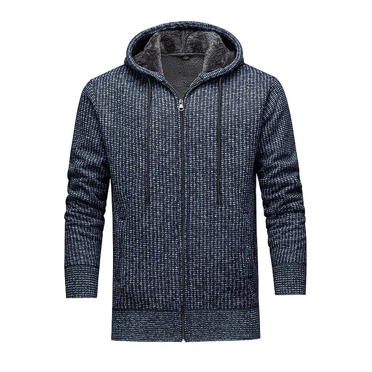 Men's Fleece Lined Thick Hooded Cardigan Zip Knit Sweater