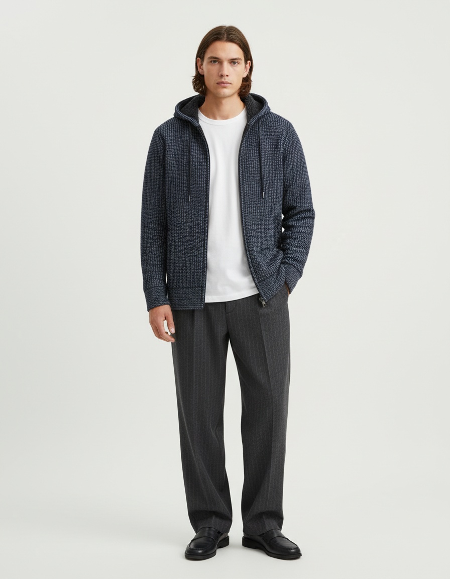 Men's Fleece Lined Thick Hooded Cardigan Zip Knit Sweater