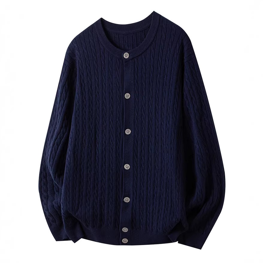 Men's Retro Cable Knit Oversized Button Soft Texture Cardigan Sweater