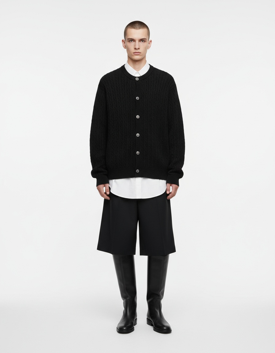 Men's Retro Cable Knit Oversized Button Soft Texture Cardigan Sweater