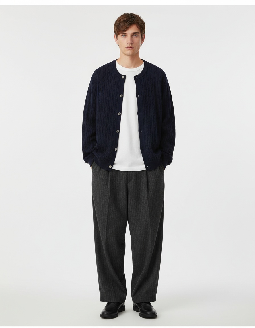 Men's Retro Cable Knit Oversized Button Soft Texture Cardigan Sweater