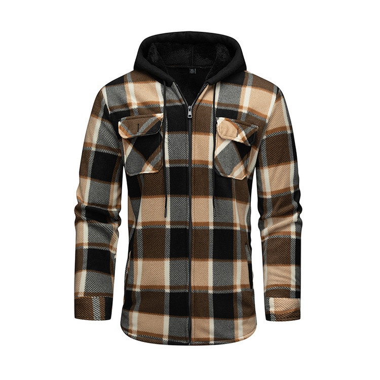 Men's Super Warm Plaid Hooded Shirt Jacket with Fleece Lining and Pockets