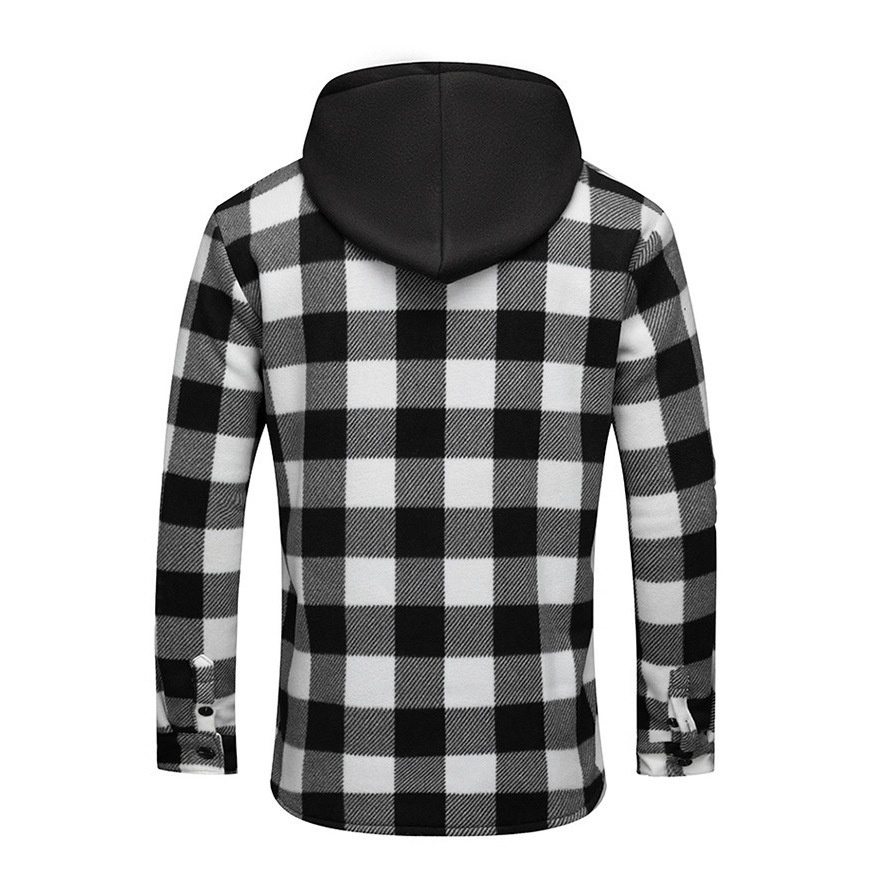 Men's Super Warm Plaid Hooded Shirt Jacket with Fleece Lining and Pockets