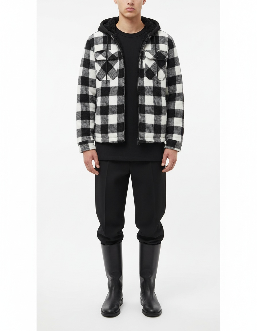 Men's Super Warm Plaid Hooded Shirt Jacket with Fleece Lining and Pockets