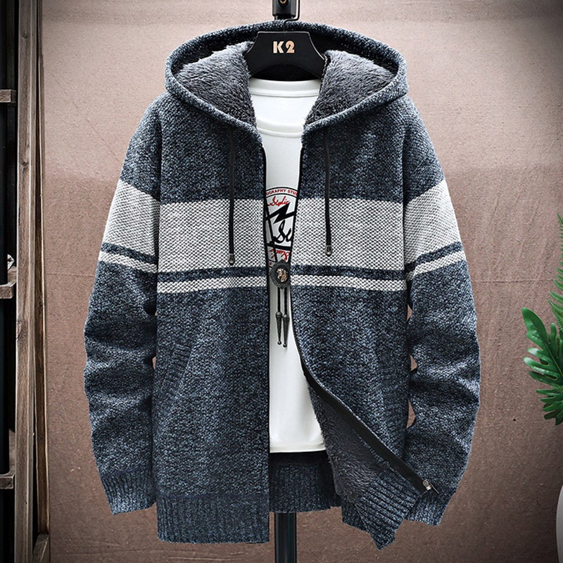 Men's Super Warm Hooded Fleece Lined Thick Sweater Loose Long Sleeve Jacket