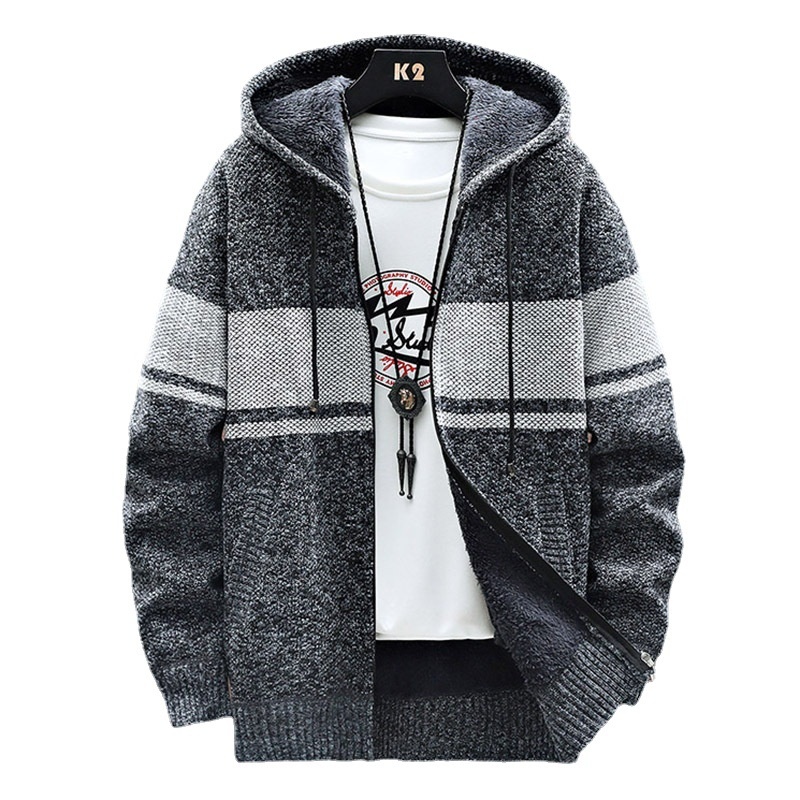 Men's Super Warm Hooded Fleece Lined Thick Sweater Loose Long Sleeve Jacket