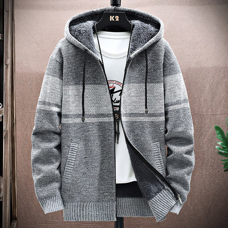Men's Super Warm Hooded Fleece Lined Thick Sweater Loose Long Sleeve Jacket