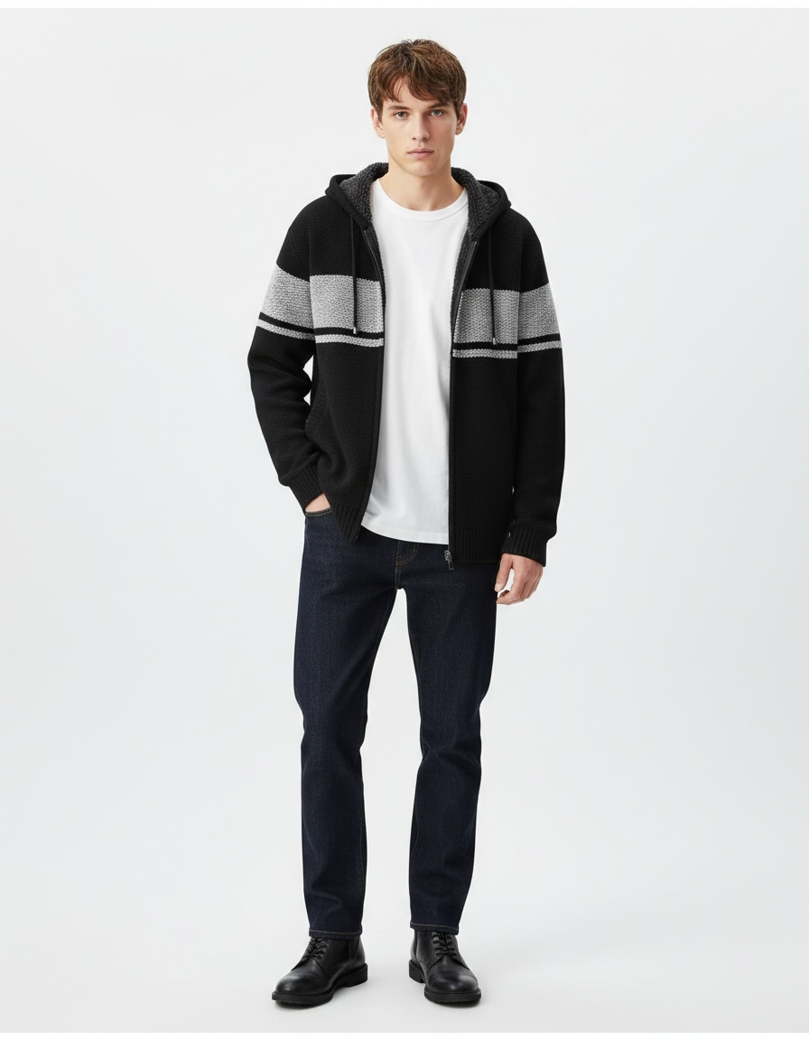 Men's Super Warm Hooded Fleece Lined Thick Sweater Loose Long Sleeve Jacket