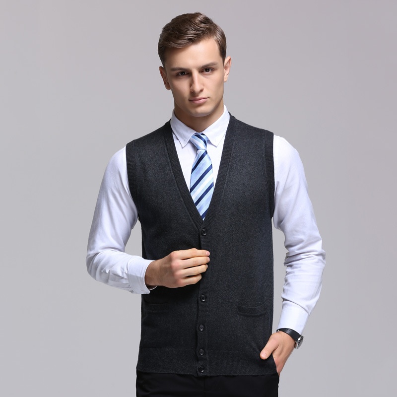 Men's Sleeveless Business Casual Knit Cardigan Vest Sweater