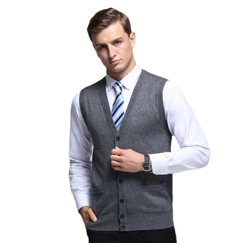 Men's Sleeveless Business Casual Knit Cardigan Vest Sweater