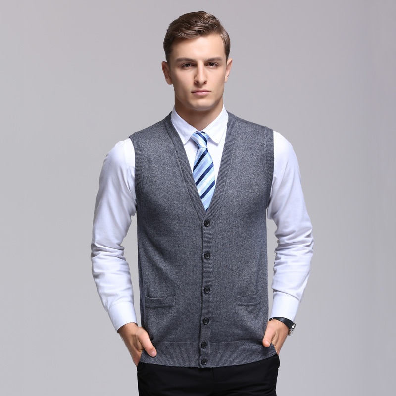 Men's Sleeveless Business Casual Knit Cardigan Vest Sweater
