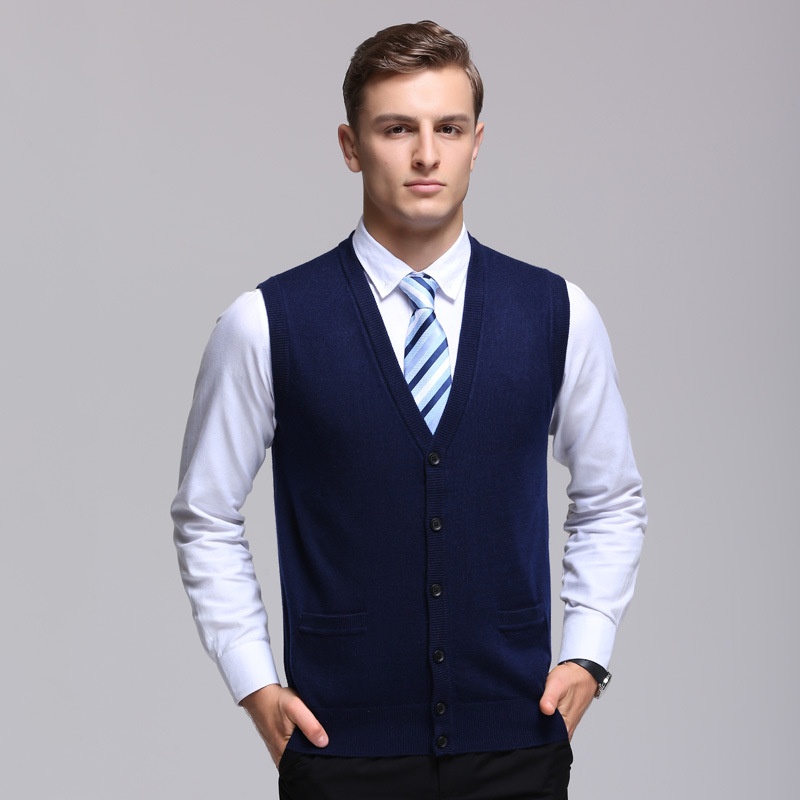 Men's Sleeveless Business Casual Knit Cardigan Vest Sweater