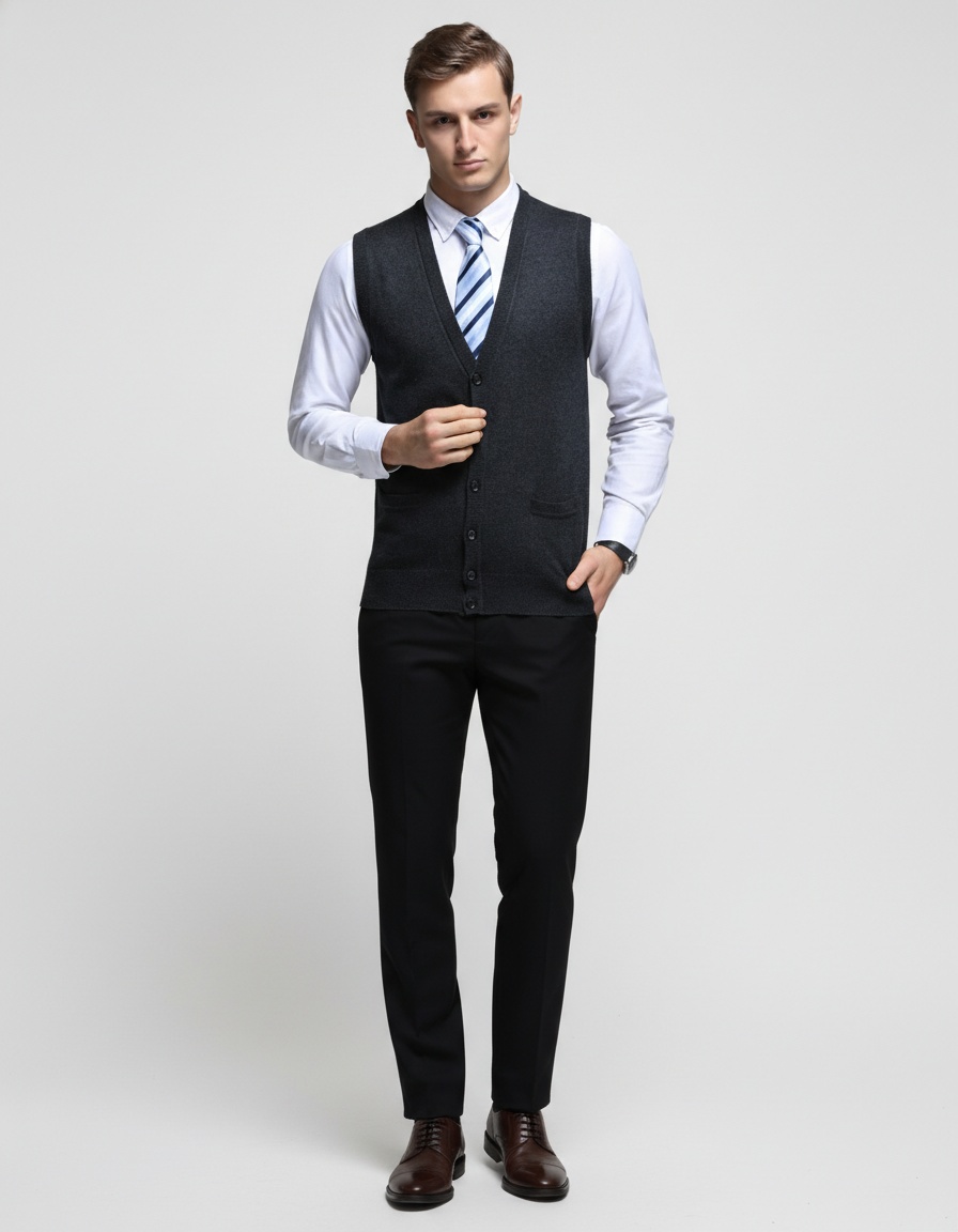 Men's Sleeveless Business Casual Knit Cardigan Vest Sweater