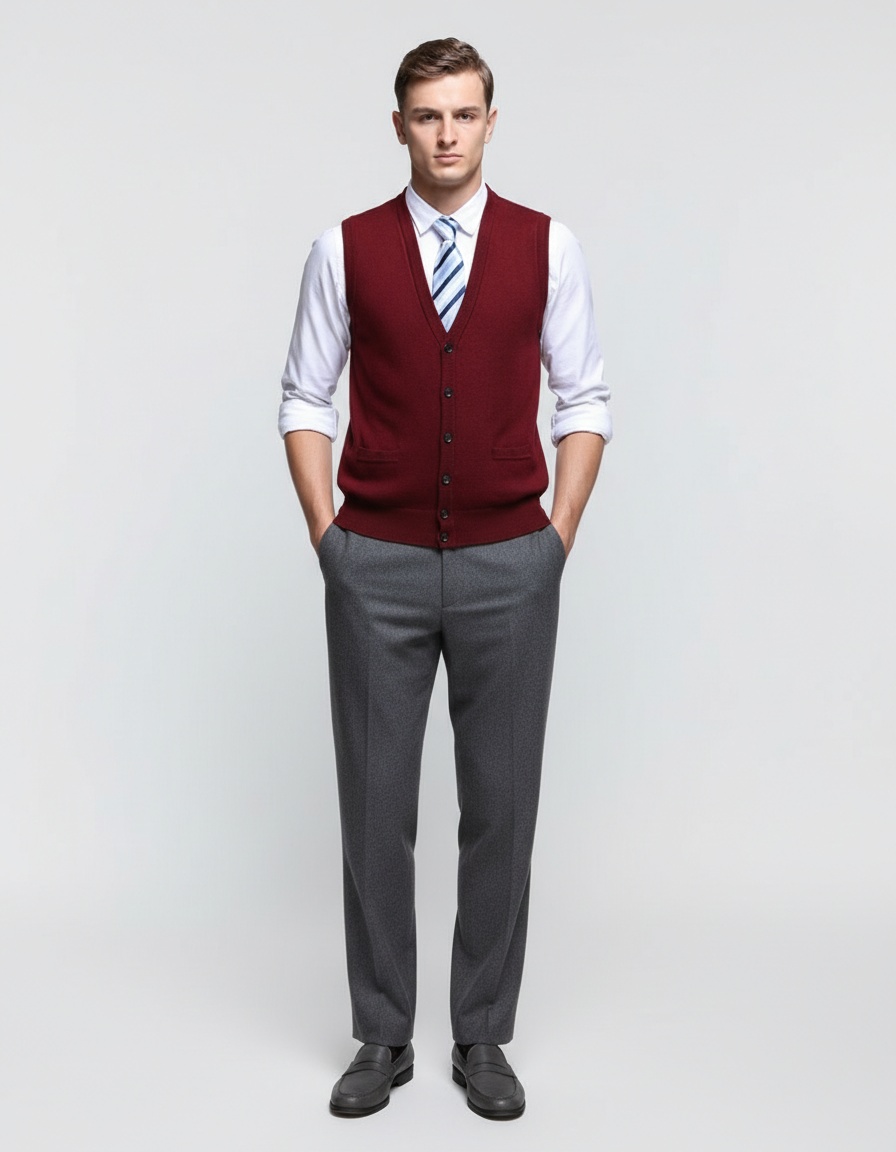 Men's Sleeveless Business Casual Knit Cardigan Vest Sweater