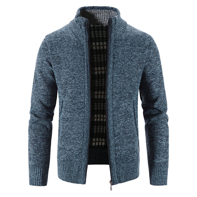 Men's Warm Stand Collar Long Sleeve Jacquard Knit Cardigan Jacket