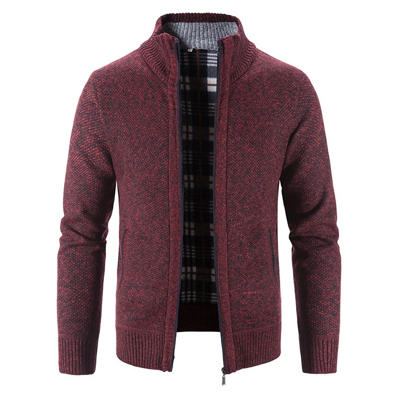 Men's Warm Stand Collar Long Sleeve Jacquard Knit Cardigan Jacket