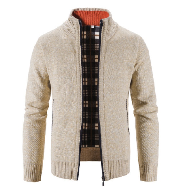 Men's Warm Stand Collar Long Sleeve Jacquard Knit Cardigan Jacket