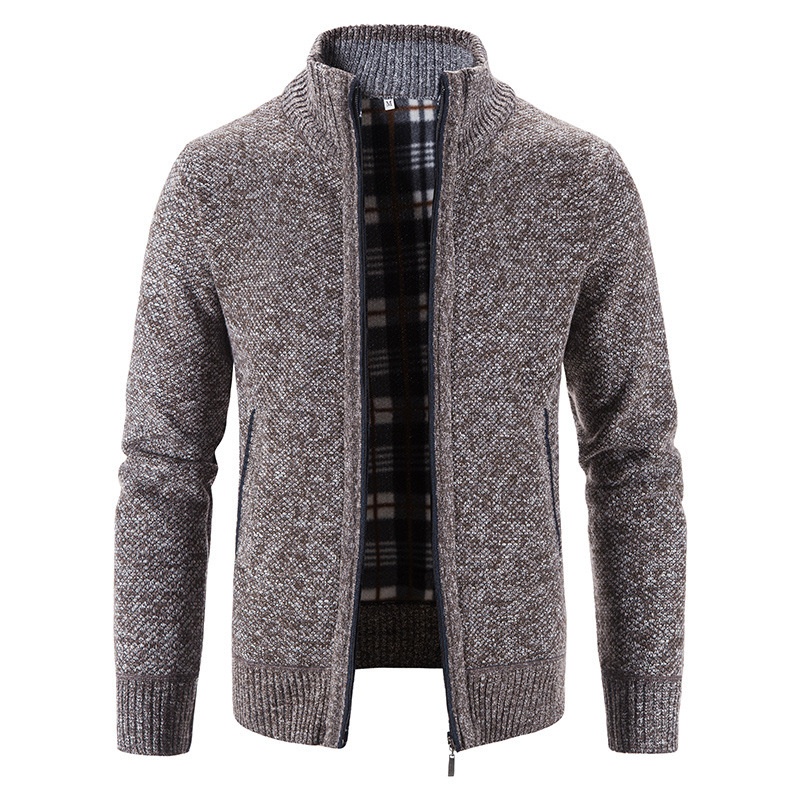 Men's Warm Stand Collar Long Sleeve Jacquard Knit Cardigan Jacket