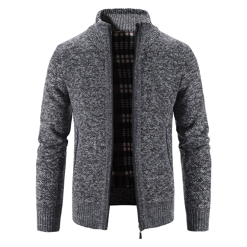 Men's Warm Stand Collar Long Sleeve Jacquard Knit Cardigan Jacket