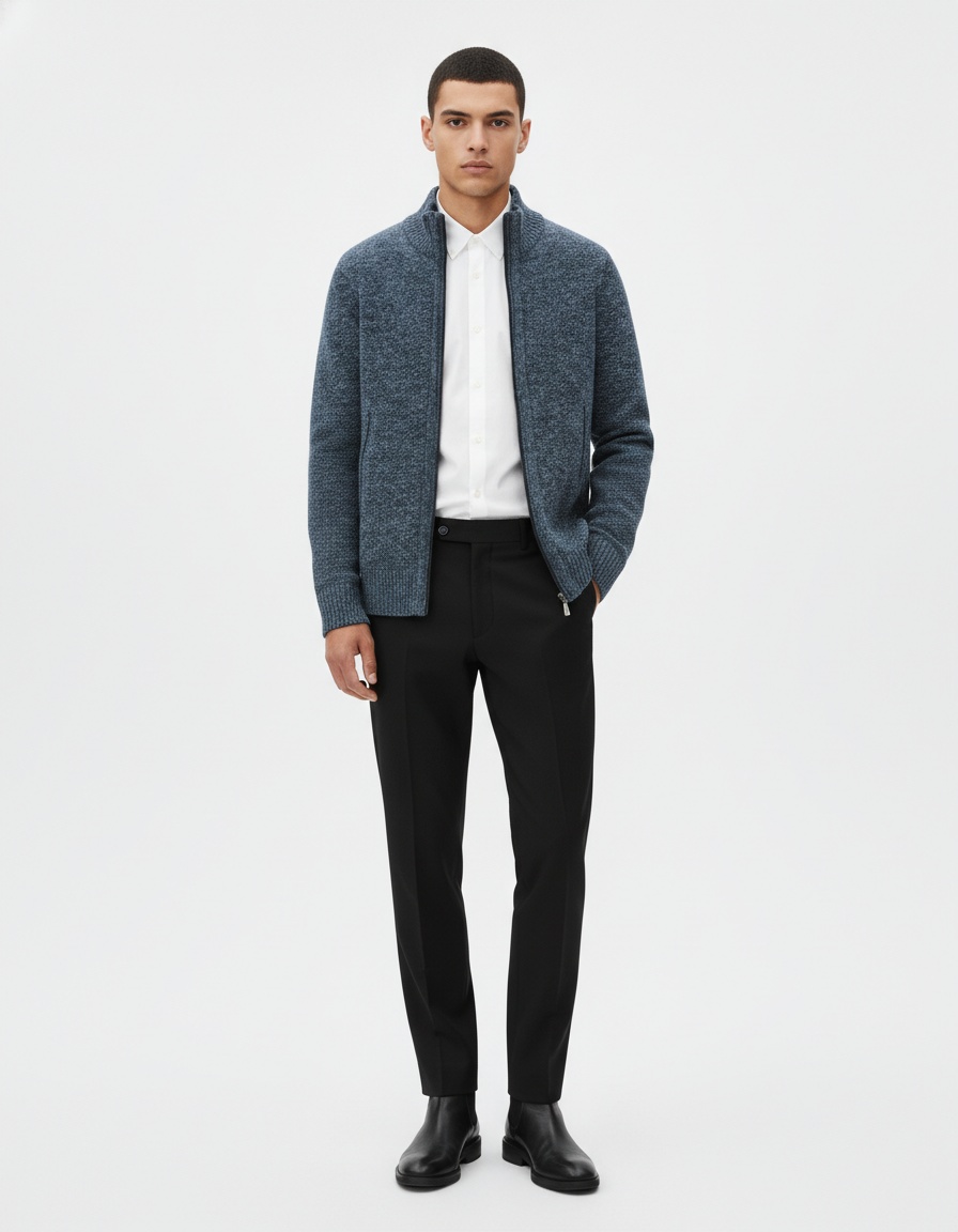 Men's Warm Stand Collar Long Sleeve Jacquard Knit Cardigan Jacket