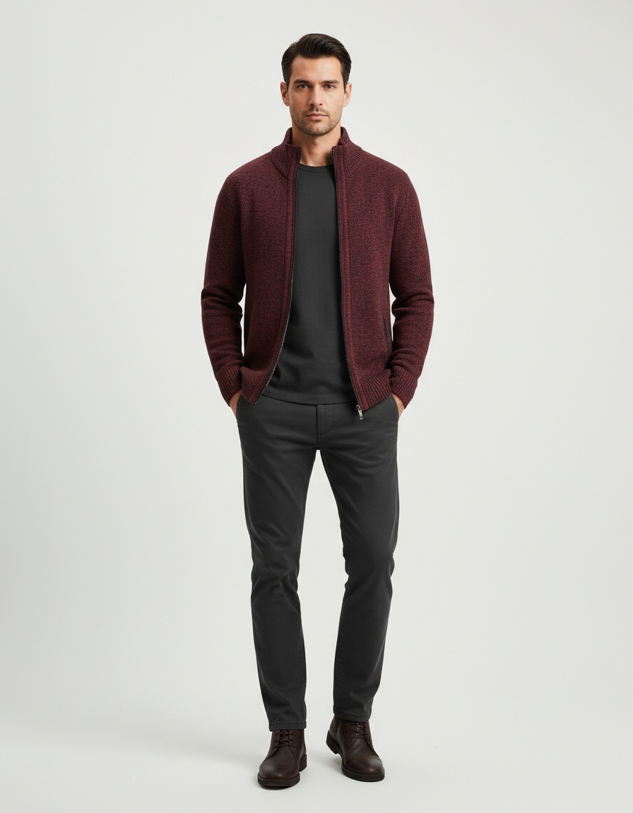 Men's Warm Stand Collar Long Sleeve Jacquard Knit Cardigan Jacket