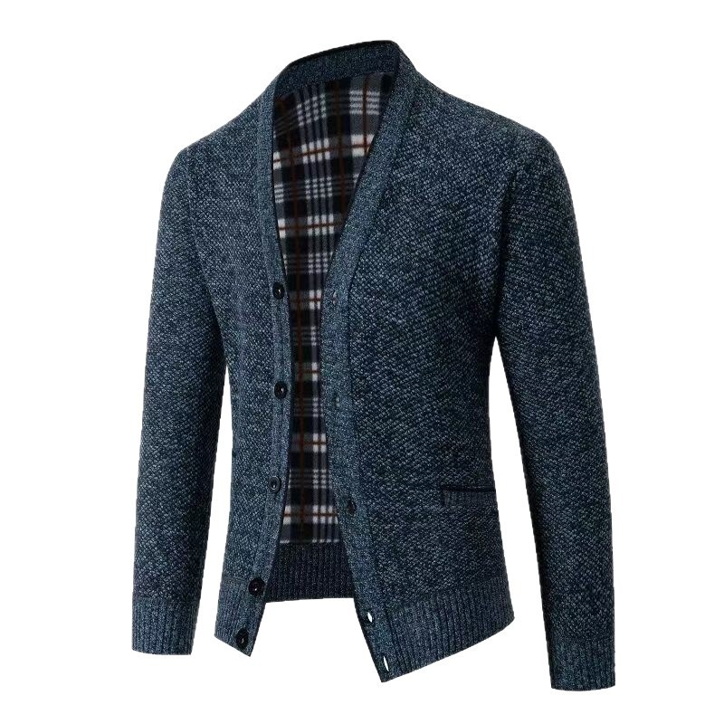 Men's Slim Fit Fleece Lined V-Neck Thick Knit Cardigan Sweater
