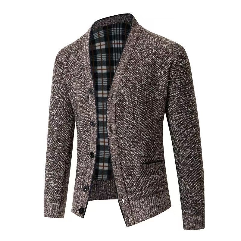 Men's Slim Fit Fleece Lined V-Neck Thick Knit Cardigan Sweater