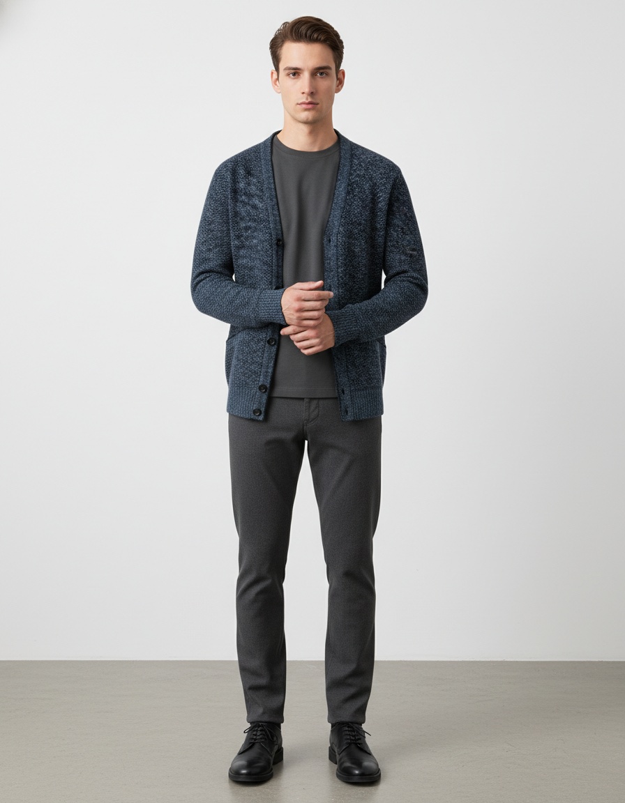 Men's Slim Fit Fleece Lined V-Neck Thick Knit Cardigan Sweater