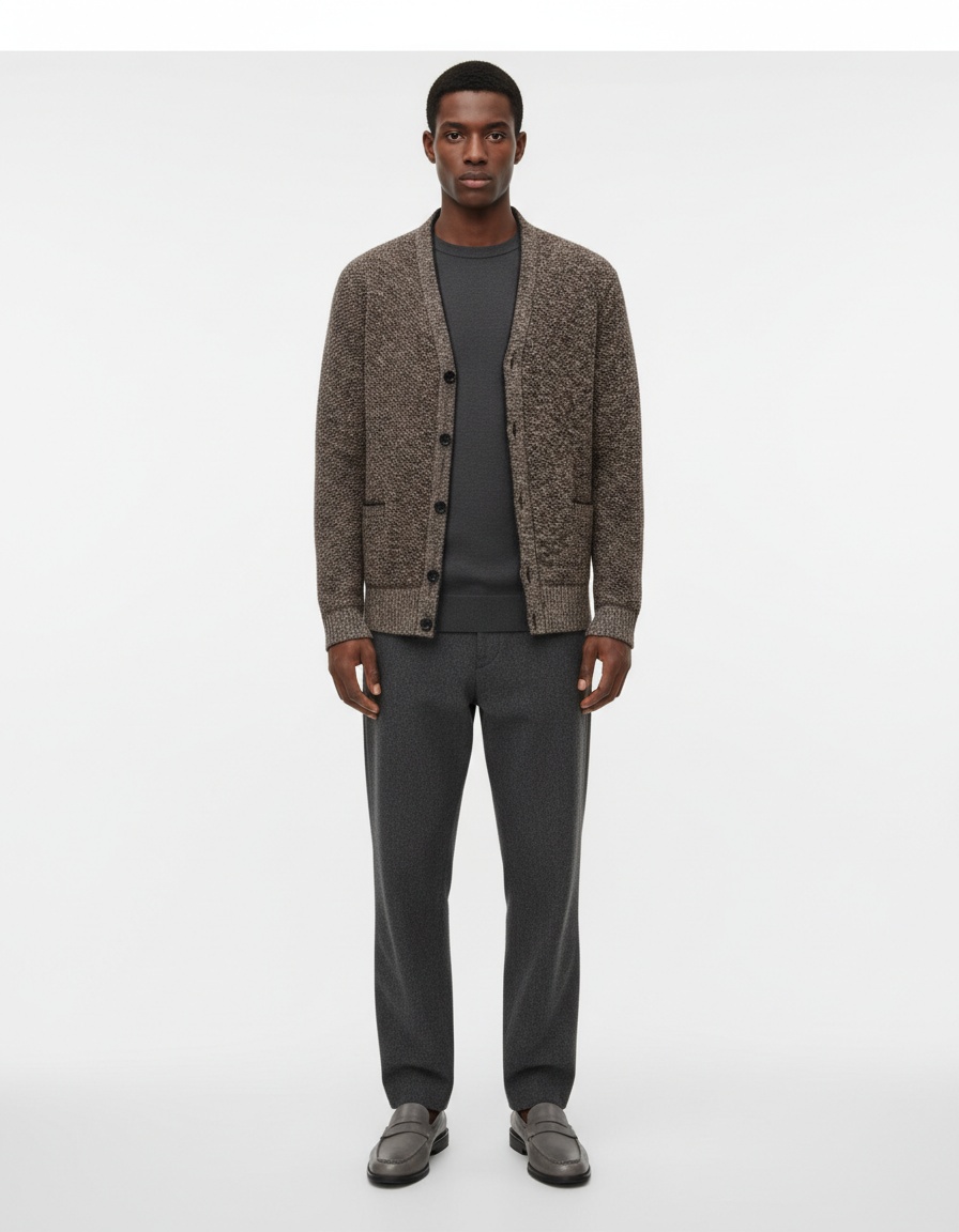 Men's Slim Fit Fleece Lined V-Neck Thick Knit Cardigan Sweater