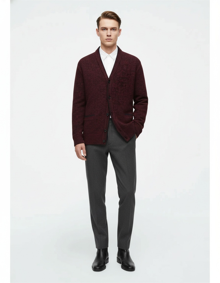 Men's Slim Fit Fleece Lined V-Neck Thick Knit Cardigan Sweater