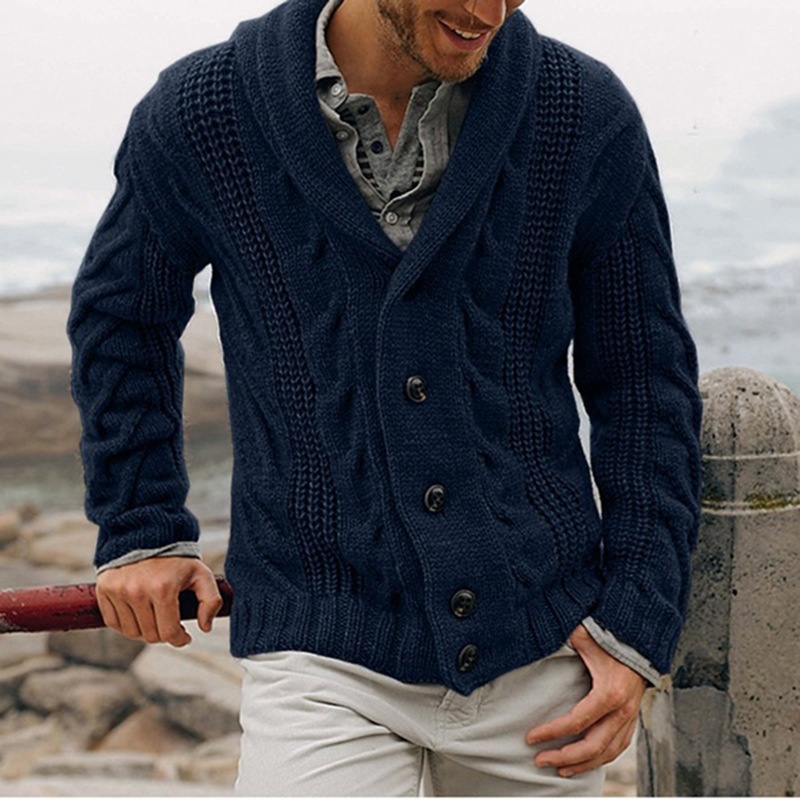 Men's Fashion Single Breasted Lapel Knit Cardigan Sweater