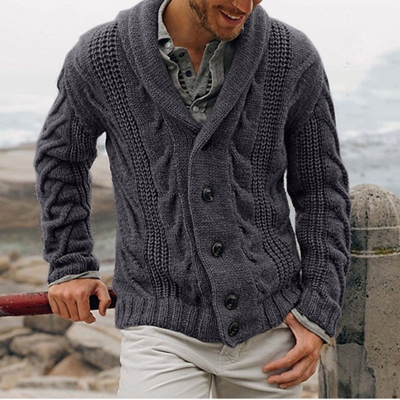 Men's Fashion Single Breasted Lapel Knit Cardigan Sweater