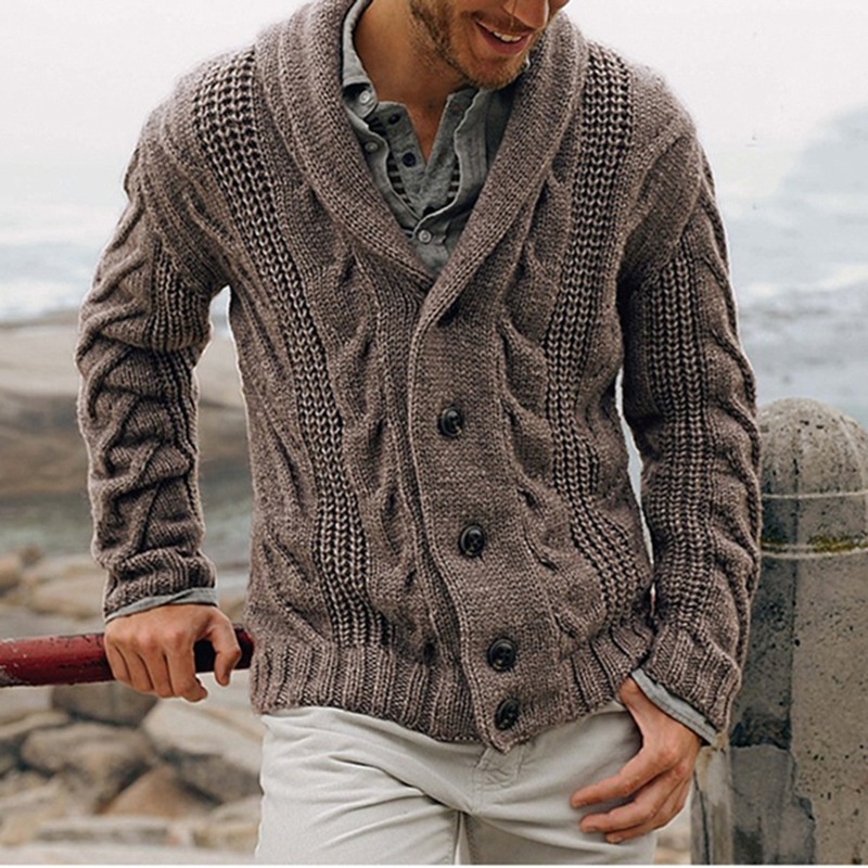 Men's Fashion Single Breasted Lapel Knit Cardigan Sweater