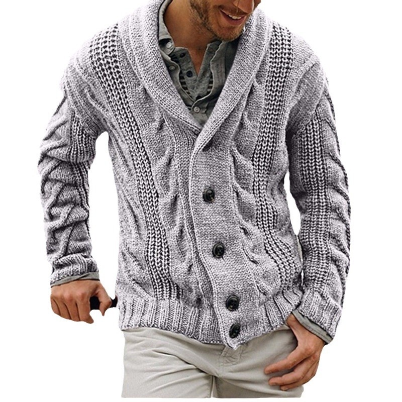 Men's Fashion Single Breasted Lapel Knit Cardigan Sweater