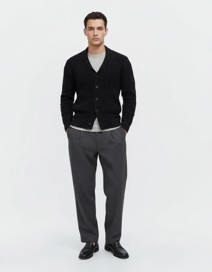 Men's Fashion Single Breasted Lapel Knit Cardigan Sweater