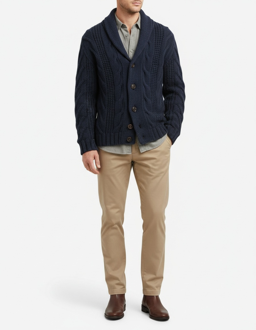 Men's Fashion Single Breasted Lapel Knit Cardigan Sweater