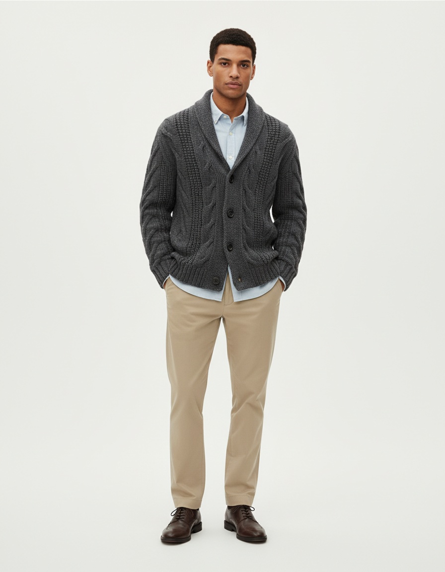 Men's Fashion Single Breasted Lapel Knit Cardigan Sweater