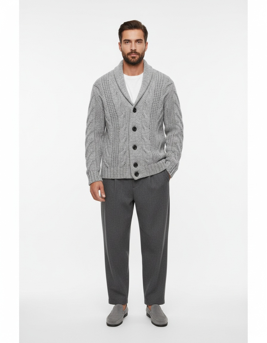 Men's Fashion Single Breasted Lapel Knit Cardigan Sweater