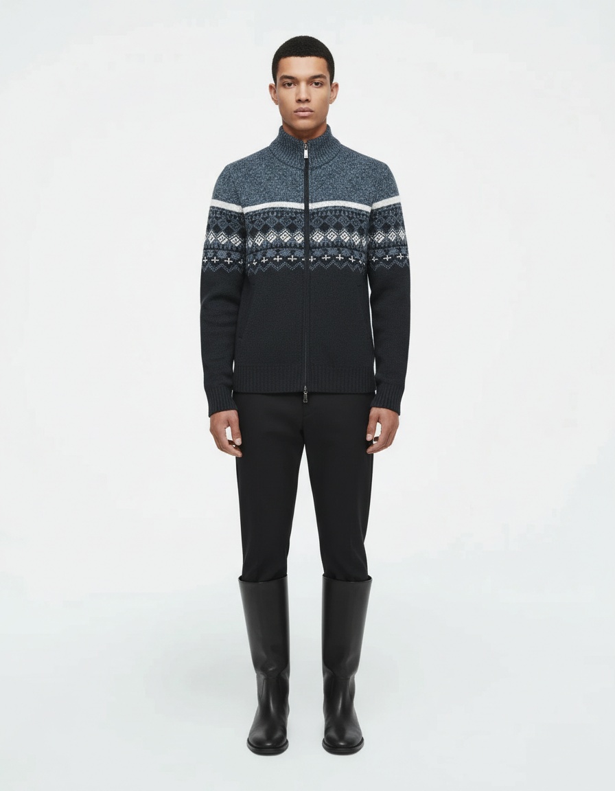 Men's Fashion Slim Fit Jacquard Knit Cardigan Sweater