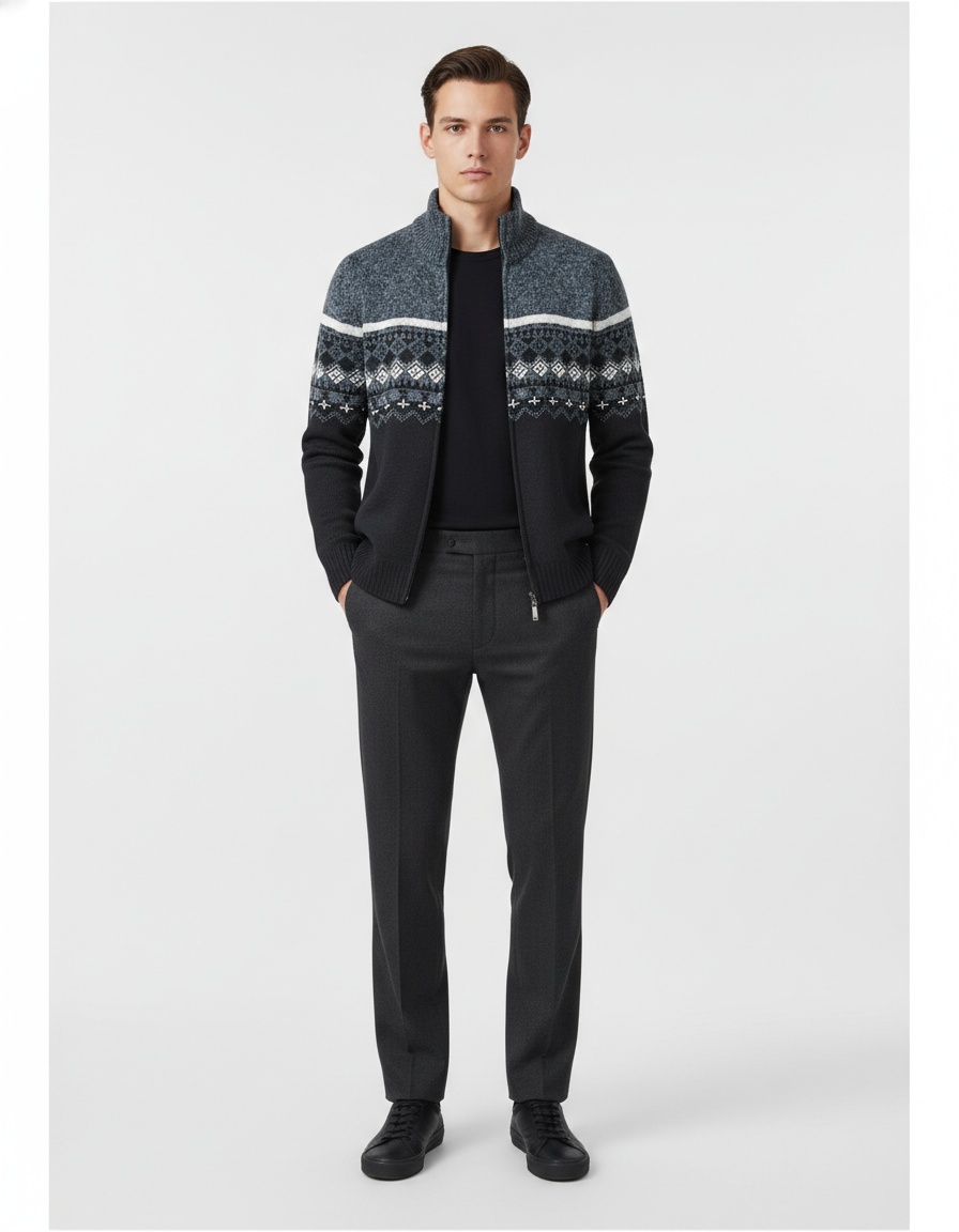 Men's Fashion Slim Fit Jacquard Knit Cardigan Sweater