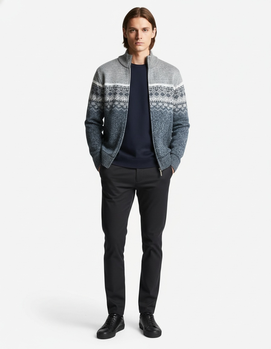 Men's Fashion Slim Fit Jacquard Knit Cardigan Sweater