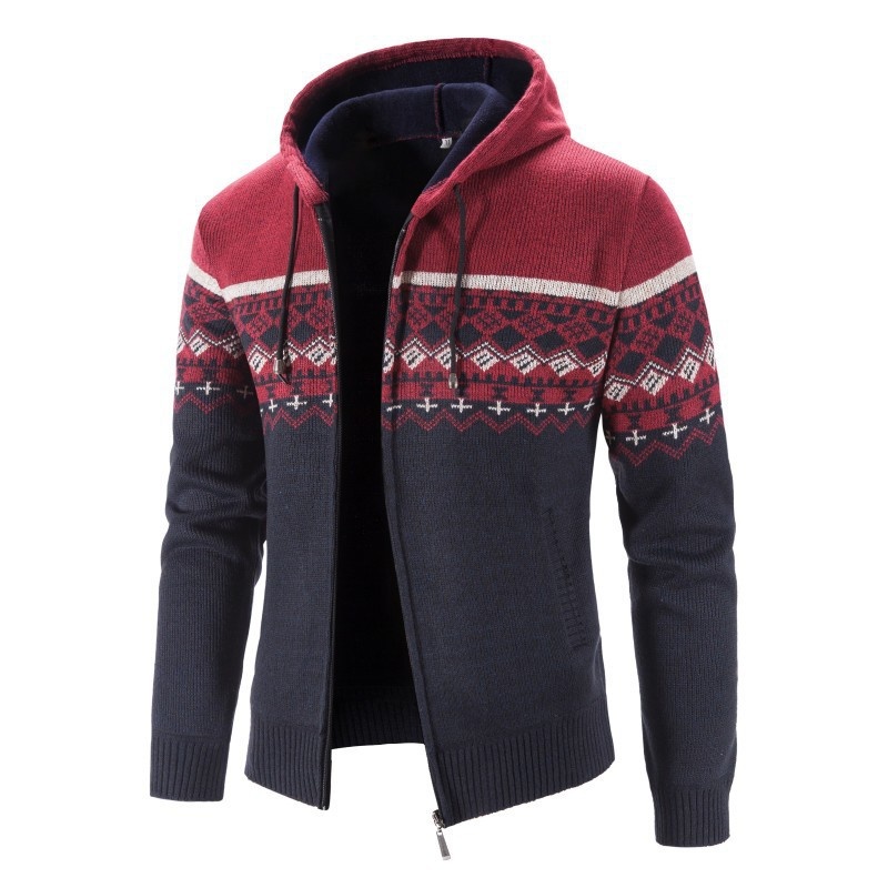 Men's Fleece Lined Gradient Knit Cardigan Casual Jacket