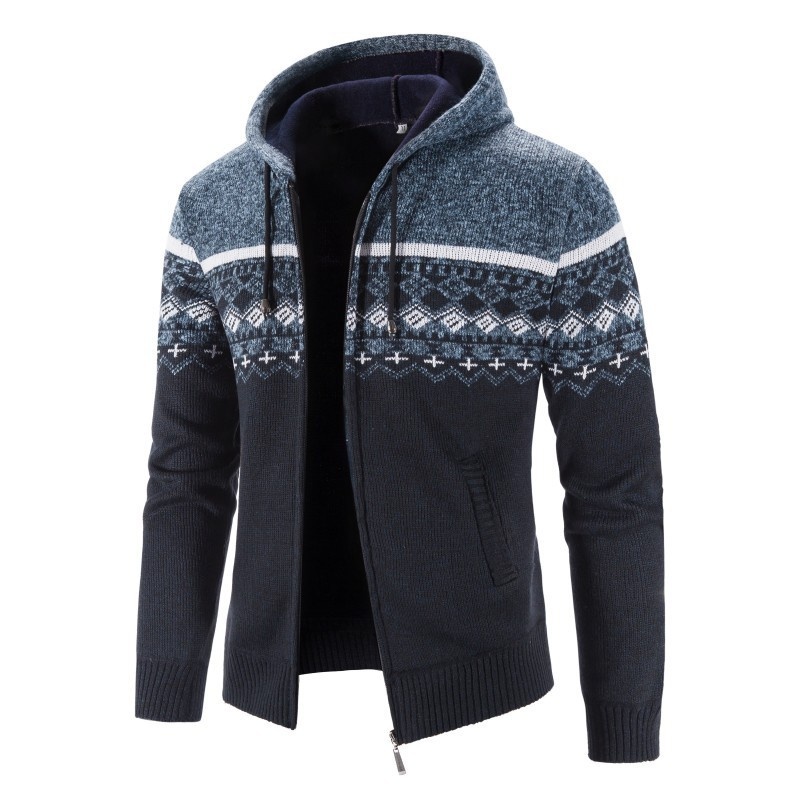Men's Fleece Lined Gradient Knit Cardigan Casual Jacket