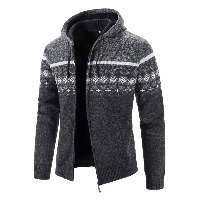 Men's Fleece Lined Gradient Knit Cardigan Casual Jacket