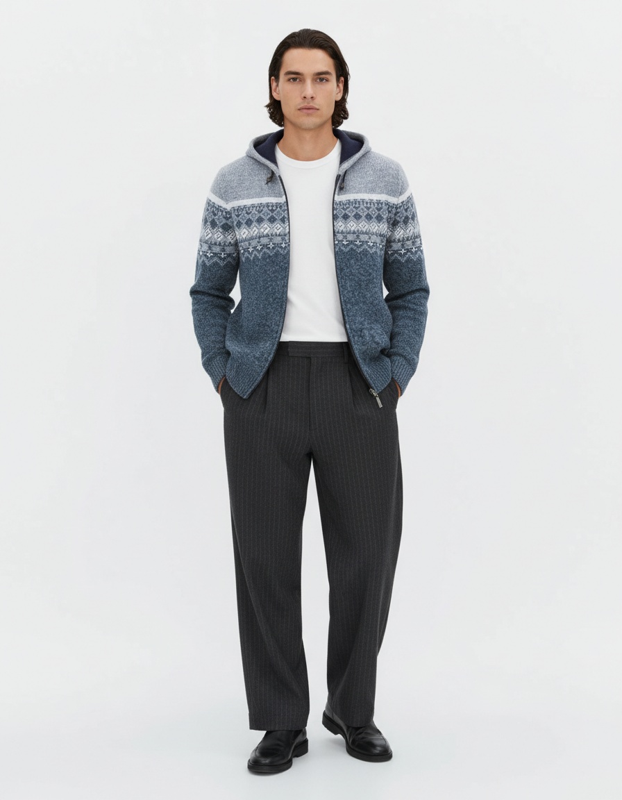 Men's Fleece Lined Gradient Knit Cardigan Casual Jacket