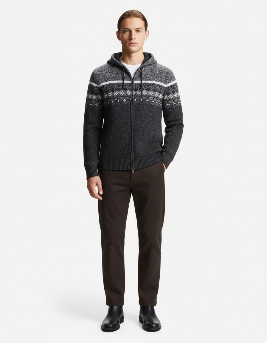 Men's Fleece Lined Gradient Knit Cardigan Casual Jacket