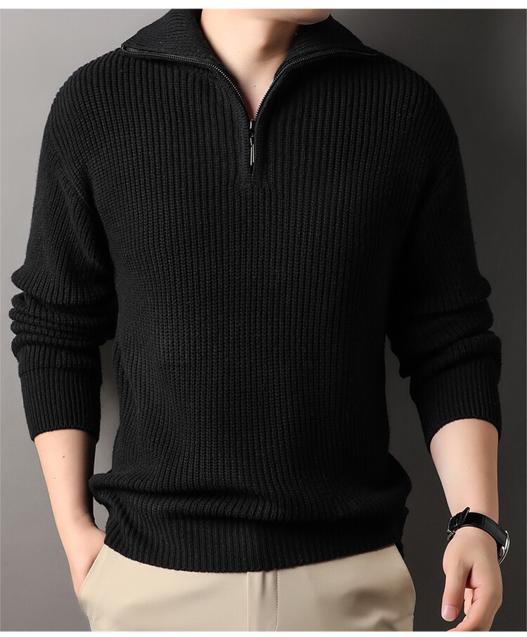 Men's Solid Color Basic Lapel Sweater Long Sleeve Top